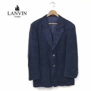 O911-T◆LANVIN ランバン テーラードジャケット 2B 総柄 ステッチ ロゴボタン◆size46 ネイビー メンズ トップス コットン100