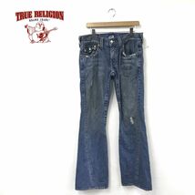 O903-T-N◆アメリカ製◆TRUE RELIGION トゥルーレリジョン デニム ジーンズ フレア 刺繍◆size31 ブルー メンズ ボトムス コットン100_画像1