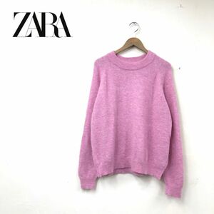 O890-U◆ZARA ザラ セーター ニット 長袖 クルーネック カラーニット カジュアル シンプル ベーシック 無地◆sizeL ピンク ナイロン