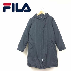 O1222-F-N◆ FILA フィラ ベンチコート ダウンジャケット パーカー フーディ 大きめ ◆ sizeL ポリエステル100 ブラック 古着 メンズ 秋冬