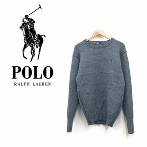 O851-F◆ POLO RALPH LAUREN ポロラルフローレン ニット セーター トップス ◆ sizeM ウール100 グレー 単色 刺繍 古着 メンズ 秋冬