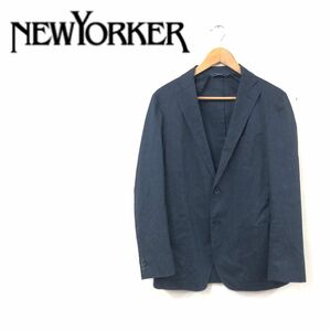 O756-F-N◆ newyorker ニューヨーカー テーラードジャケット シングル 背抜き ◆ sizeM ポリエステル リネン ネイビー 古着 メンズ 通年