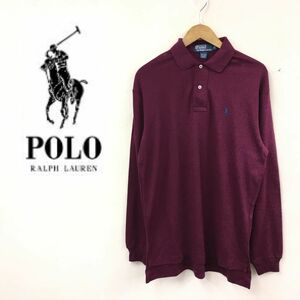 K1477-F◆タグ付美品◆ polo RALPH LAUREN ポロラルフローレン 長袖ポロシャツ ◆ sizeS コットン100 レッド 刺繍 古着 メンズ 秋冬