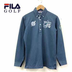 O1758-W◆FILA GOLF フィラ ゴルフ 長袖ポロシャツ ボタンダウン ゴルフウェア カジュアル メンズ 秋冬◆size:M ブルー系 綿 ポリエステル