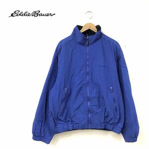 O1660-D◆old◆ Eddie Bauer エディーバウアー ナイロンジャケット 裏フリース チェック ◆sizeM ブルー グリーン メンズ 古着