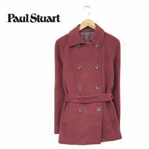 O1599-T◆Paul Stuart ポールスチュアート トレンチコート ダブルボタン ステッチ◆size8 レッド レディース トップス アンゴラ