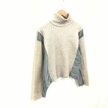 O1335-F◆ ZARA ザラ タートルネックニット セーター 切り替え ◆ sizeL アクリル ウール ベージュ グレー 古着 レディース 秋冬_画像5