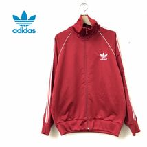 O2450-N◆70s~◆ adidas アディダス ジャージ トラックジャケット トレフォイル デサント vintage◆ レッド ポリエステル 刺繍 古着_画像1