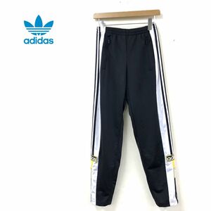 O2431-D◆美品◆ adidas アディダス トラックパンツ サイドボタン スナップ バスケ サイドライン◆sizeM ブラック 黒 ポリエステル ロゴ