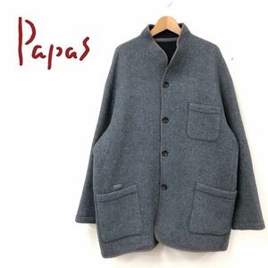 O1968-K◆日本製 Papas パパス 長袖ウールジャケット◆sizeM グレー カジュアル 柔らかく暖かい 着心地抜群 スタンドカラー メンズ