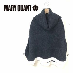 O1961-K◆良品 MARY QUANT マリークワント ニットポンチョ◆sizeM ブラック タートルネック ウール モヘヤ サイドボタン モノトーン