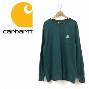 O2357-F-N◆ carthartt カーハート 長袖Tシャツ カットソー ロンT 大きめ ◆ sizeL コットン100 グリーン 古着 メンズ 秋冬 ロゴ