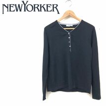 O1988-F◆ newyoker ニューヨーカー ニット セーター カットソー 5B ◆ size15 ウール100 ブラック 単色 古着 レディース 秋冬_画像1