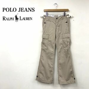 O2034-U◆RALPH LAUREN POLO JEANS ポロジーンズ カーゴパンツ ワイド フレアパンツ ポケット多め カジュアル◆size2 ベージュ 綿100%