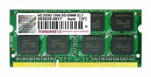 Transcend ノートPC用メモリ PC3-8500 DDR3 1066 4GB 1.5V 204pin SO-DIMM TS512　(shin
