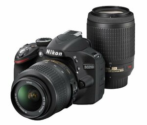 Nikon デジタル一眼レフカメラ D3200 200mmダブルズームキット 18-55mm/55-200mm付属 ブラック D3200　(shin