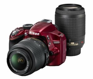 Nikon デジタル一眼レフカメラ D3200 200mmダブルズームキット 18-55mm/55-200mm付属 レッド D3200W　(shin