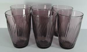 ☆A110　昭和レトロ■薄紫色　ガラス製　グラス/ガラスコップ　６個■