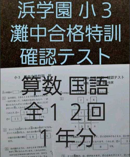 浜学園　小３　灘中合格特訓　算数　国語　確認テスト　１年分