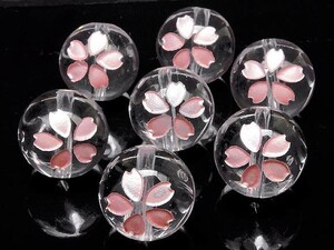 Art hand Auction 粒販売 天然水晶 クリスタルクォーツ 桜 ピンク色彫刻 丸玉 12mm 3粒販売 / T081 CQ12CH, ビーズ細工, ビーズ, 天然石, 半貴石