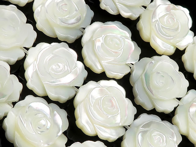白色珍珠母玫瑰雕刻 12 毫米 [单串出售] / 9-114 SH12RS, 珠饰, 珠子, 天然石材, 半宝石