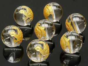 Art hand Auction Crystal ball for sale, Genbu, gold engraved, round crystal ball, 10mm, 2 balls for sale / T064 CQCQ10GB, Beadwork, beads, Natural Stone, Semi-precious stones