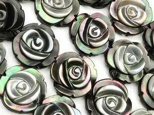 ブラックシェル 薔薇彫刻 12mm【1連販売】 / 9-1 SHBK12RZ