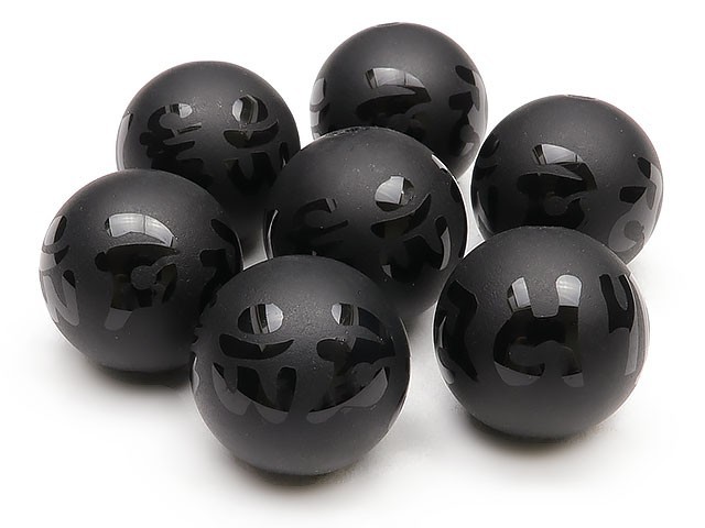 Vendu en perles - Mantra à six caractères sculpté boule d'onyx givré, 14mm, vendu par 5 perles / T075 OX14J6F, Perlage, perles, Pierre naturelle, Pierres semi-précieuses