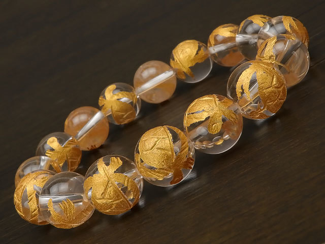 Браслет Genbu из круглых бусин с золотыми резными кристаллами 12 мм № 2 [продается индивидуально] / 9-59 CQ12BSGBG, Бисероплетение, бусы, Природный камень, Полудрагоценные камни
