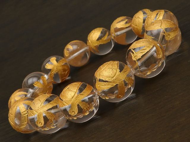Bracelet de perles rondes en cristal sculpté en or Genbu 16 mm No.2 [Vendu à l'unité] / 9-69 CQ16BSGBG, Perlage, perles, Pierre naturelle, Pierres semi-précieuses
