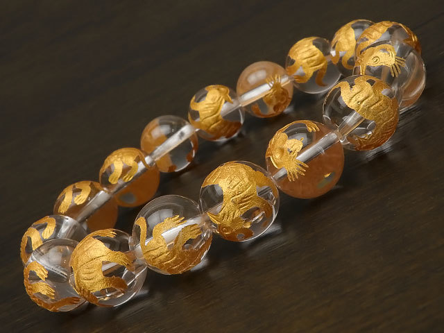 Byakko Bracelet boule ronde en cristal gravé doré 12 mm n°2 [1 pièce vendue] / 9-94 CQ12BSBKG, perlage, perles, Pierre naturelle, pierres semi-précieuses