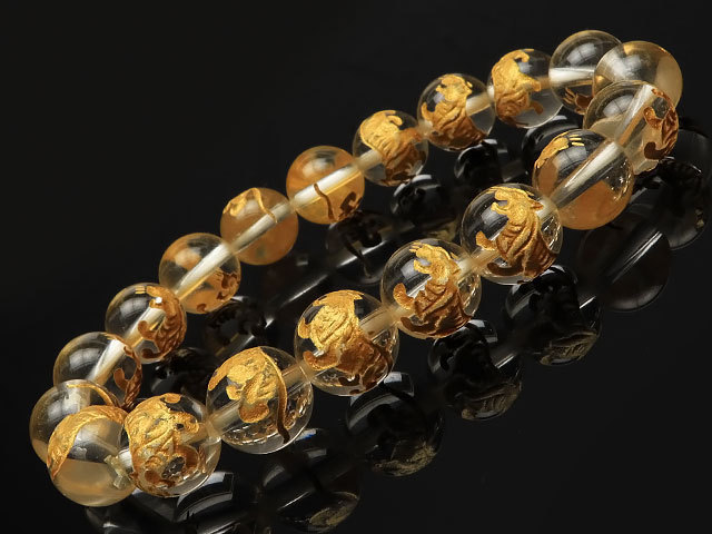 White Tiger Gold Carved Crystal Round Bead Bracelet 10mm [Sold individually] / 9-72 CQCQ10BSBY, Beadwork, beads, Natural Stone, Semi-precious stones