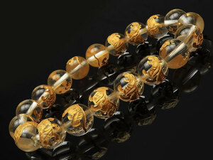Art hand Auction Byakko Golden Carved Crystal Round Bead Bracelet 10mm [1 Piece Sold] / 9-72 CQCQ10BSBY, beadwork, beads, natural stone, semi-precious stones