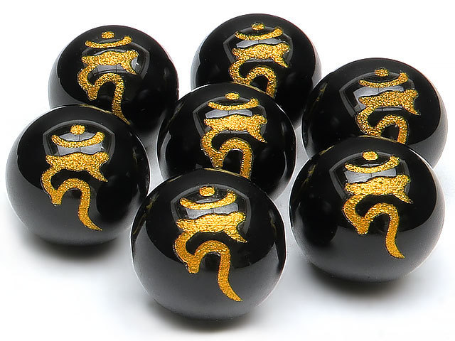 Caractère sanskrit (Khan) boule d'onyx gravée or 14mm 6 pièces à vendre / T024 OX14BJKN, Perlage, perles, Pierre naturelle, Pierres semi-précieuses