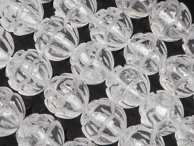 Natural crystal, crystal quartz, lotus carving, round ball, 10mm [sold as a single string] / 4-31 CQCQ10LT, Beadwork, beads, Natural Stone, Semi-precious stones