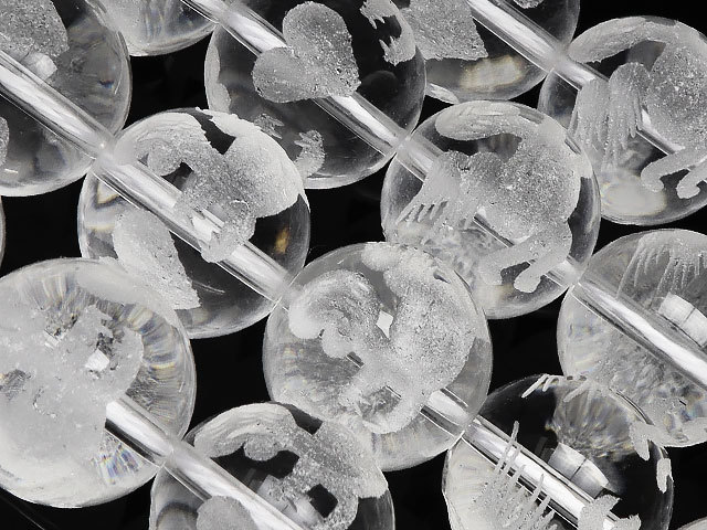 Engel + Herz geschnitzte natürliche Bergkristall-Rundperle 14 mm [als Einzelstrang verkauft] / 10-20 CQCQ14EG, Perlenstickerei, Perlen, Naturstein, Halbedelsteine