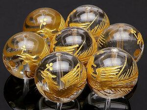 Art hand Auction Venta de granos Suzaku Bola redonda de cristal tallada dorada 16 mm 2 piezas Venta / T104 CQCQ16SG, trabajo de perlas, rosario, piedra natural, piedras semi preciosas