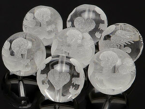 Art hand Auction Vente de grains ange + cœur Sculpture cristal naturel Quartz boule ronde 14mm 3 perles à vendre/T004 CQCQ14EG, perlage, perles, Pierre naturelle, pierres semi-précieuses