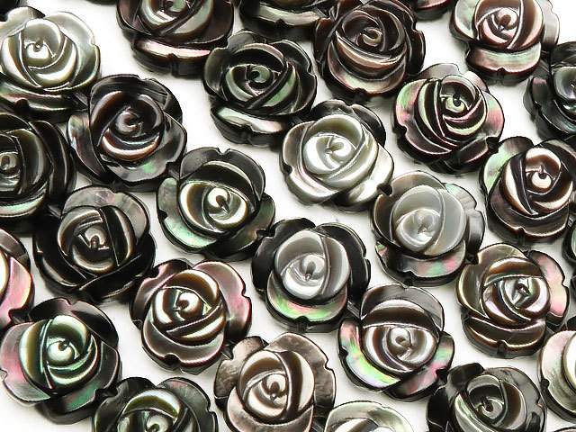 Talla de rosa de concha negra de 8 mm [se vende como una sola cuerda] / 9-11 SHBK8RZ, Trabajo de perlas, rosario, Piedra natural, Piedras semi preciosas