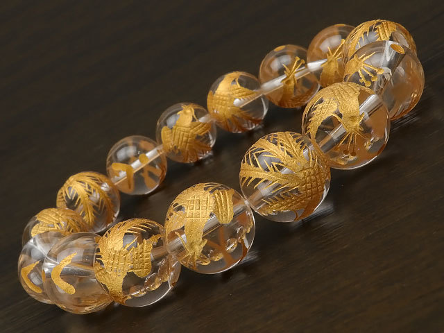 Suzaku Gold geschnitztes Kristall-Rundperlenarmband 14 mm Nr. 2 [Einzeln verkauft] / 9-80 CQ14BSSZG, Perlenstickerei, Perlen, Naturstein, Halbedelsteine