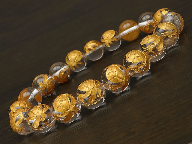 Genbu Golden Engraved Crystal Round Ball Bracelet 10mm No.2 [1 piece sold] / 9-52 CQ10BSGBG, beadwork, beads, natural stone, semi-precious stones