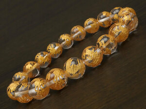 Art hand Auction Blue Dragon Gold Carved Crystal Round Bead Bracelet 10mm No.2 [Sold individually] / 9-84 CQ10BSSRG, Beadwork, beads, Natural Stone, Semi-precious stones