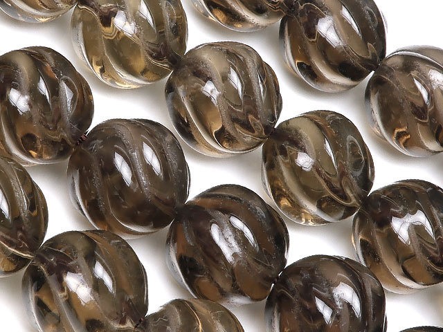 Круглый шарик из дымчатого кварца S-образной формы с гравировкой, 12 мм [продается одной струной] / 5-7 QQSM12S, Бисероплетение, бусы, Природный камень, Полудрагоценные камни