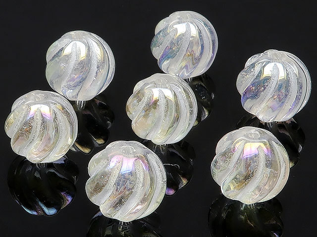 Rainbow Aura S-shaped engraved ball 10mm 8 pieces for sale / T133 OR10S, Beadwork, beads, Natural Stone, Semi-precious stones