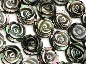 Art hand Auction Escultura de rosa de concha negra de 10 mm [vendido por unidad] / 9-8 SHBK10RZ, trabajo de perlas, rosario, piedra natural, piedras semi preciosas