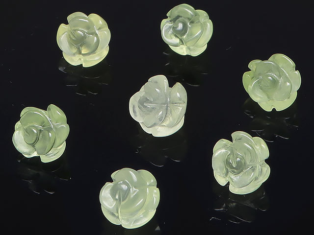 Prehnite Rose Carving 8mm 3 pieces for sale / T123 PN8RZ, Beadwork, beads, Natural Stone, Semi-precious stones