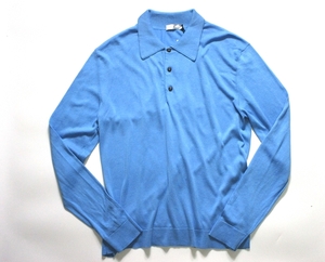 新品 PT TORINO ピーティートリノ コットン シルク ニット ロングスリーブ ポロシャツ 長袖 50 ブルー PT01