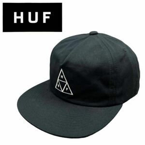 ハフ キャップ 帽子 HT00543 フラットバイザー 6パネル ブラック 刺繍ロゴ フリーサイズ ユニセックス HUF ESSENTIALS TT SNAPBACK 新品