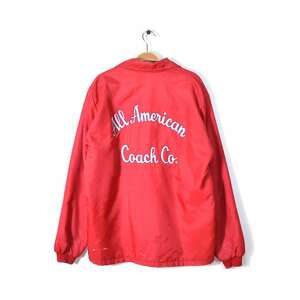 [ free shipping ]70s Vintage coach jacket chain stitch embroidery red inside nappy size XL corresponding old clothes @DZ0406