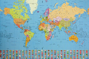 ★世界が一目で分かる！ポスター 世界地図 世界の国旗 61cm x 91.5cm（S 1044） 西海岸風 インテリア ワールドマップ 子供部屋 教室 入学